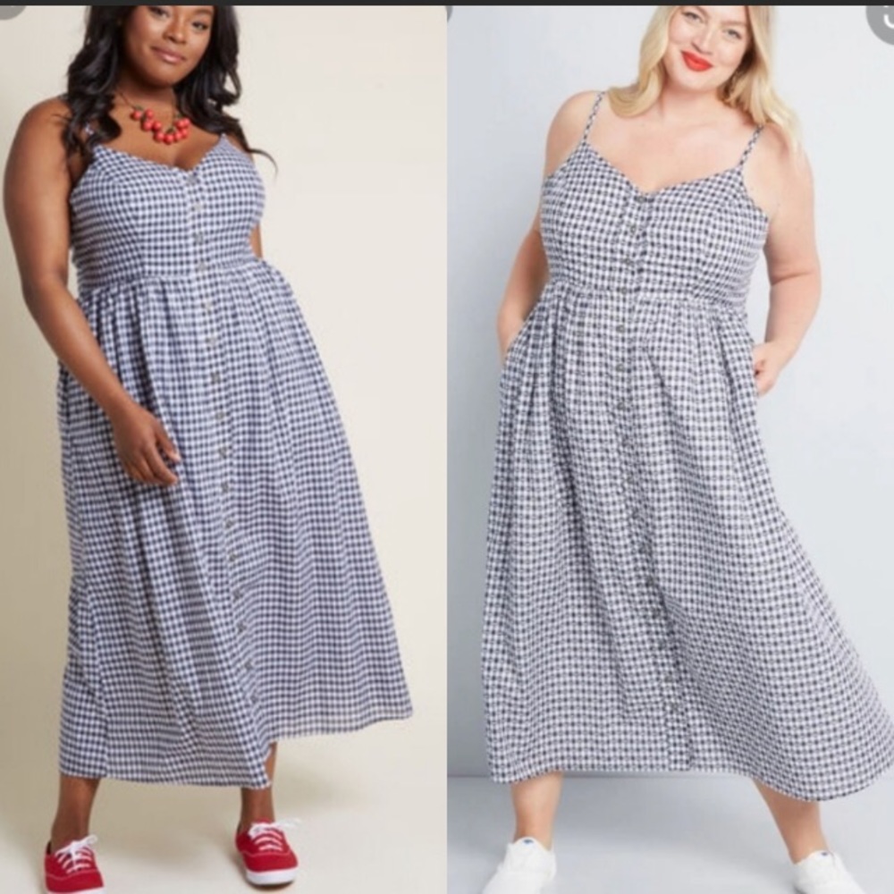ModCloth Quite Clearly Charismatic Midi Dress 1X Sundress Navy White